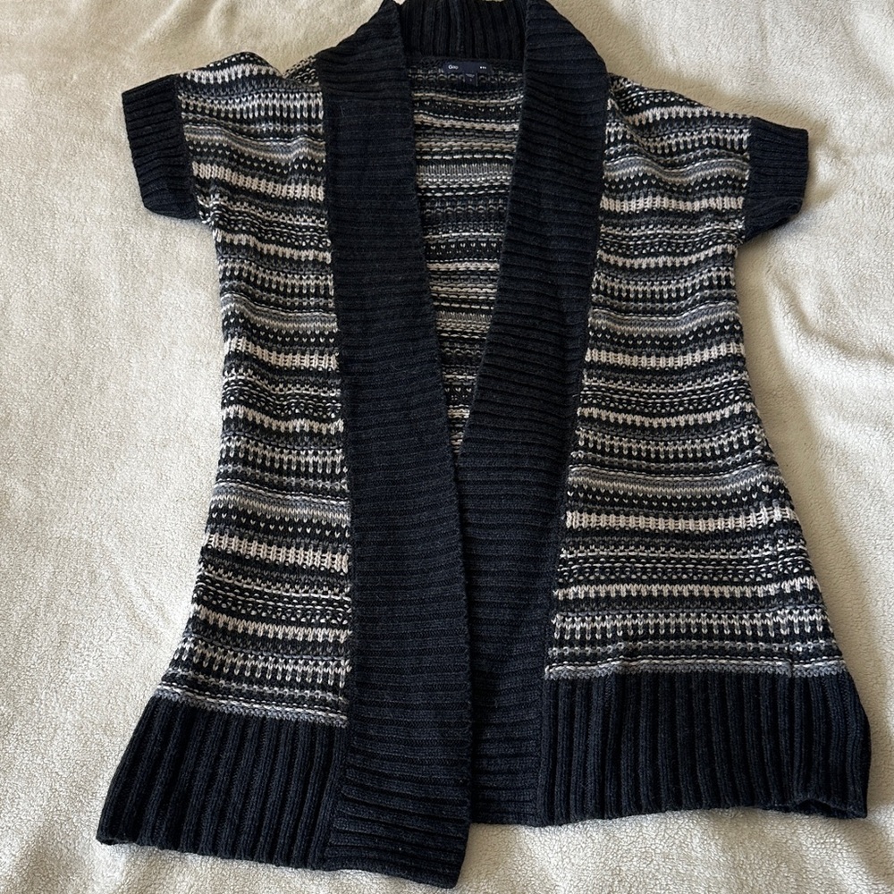 GAP Black and Gray Striped Wool Blend Cardigan